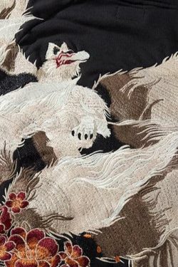 Y2K Grunge Embroidered Fox Hoodie - Retro 90s Fashion, Summer Outfits, and Pastel Goth Style