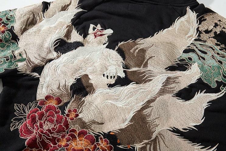 Y2K Grunge Embroidered Fox Hoodie - Retro 90s Fashion, Summer Outfits, and Pastel Goth Style