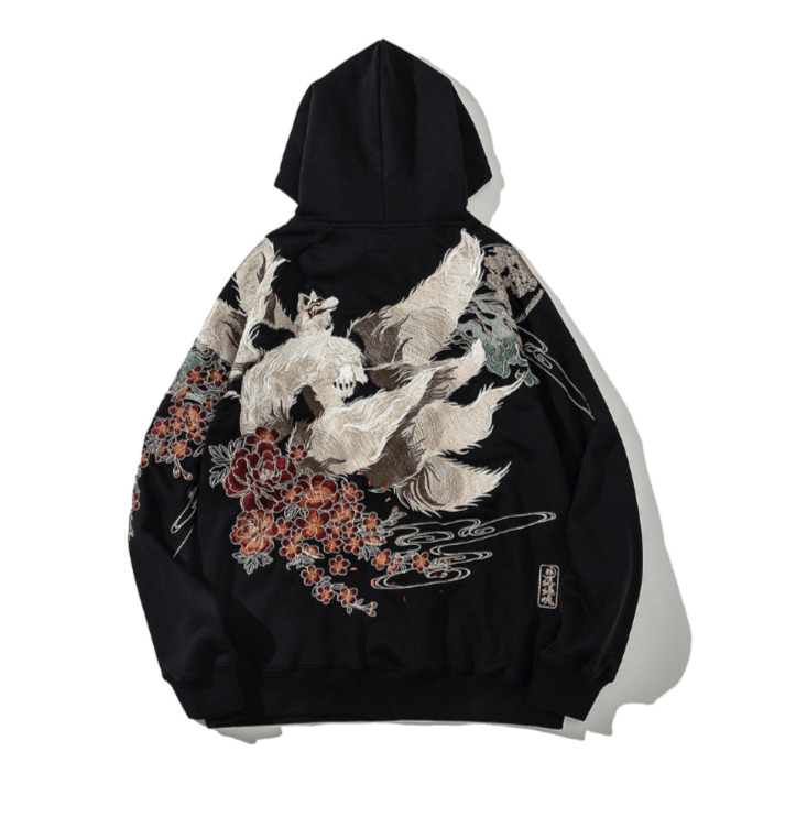 Y2K Grunge Embroidered Fox Hoodie - Retro 90s Fashion, Summer Outfits, and Pastel Goth Style