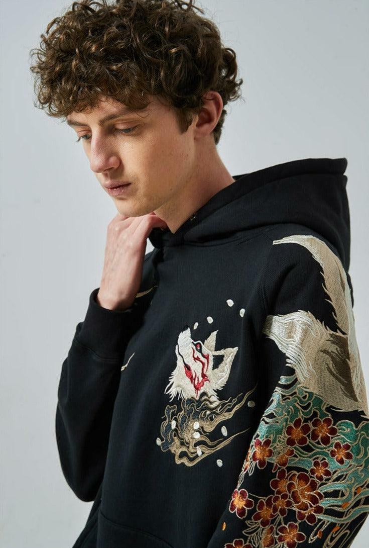 Y2K Grunge Embroidered Fox Hoodie - Retro 90s Fashion, Summer Outfits, and Pastel Goth Style
