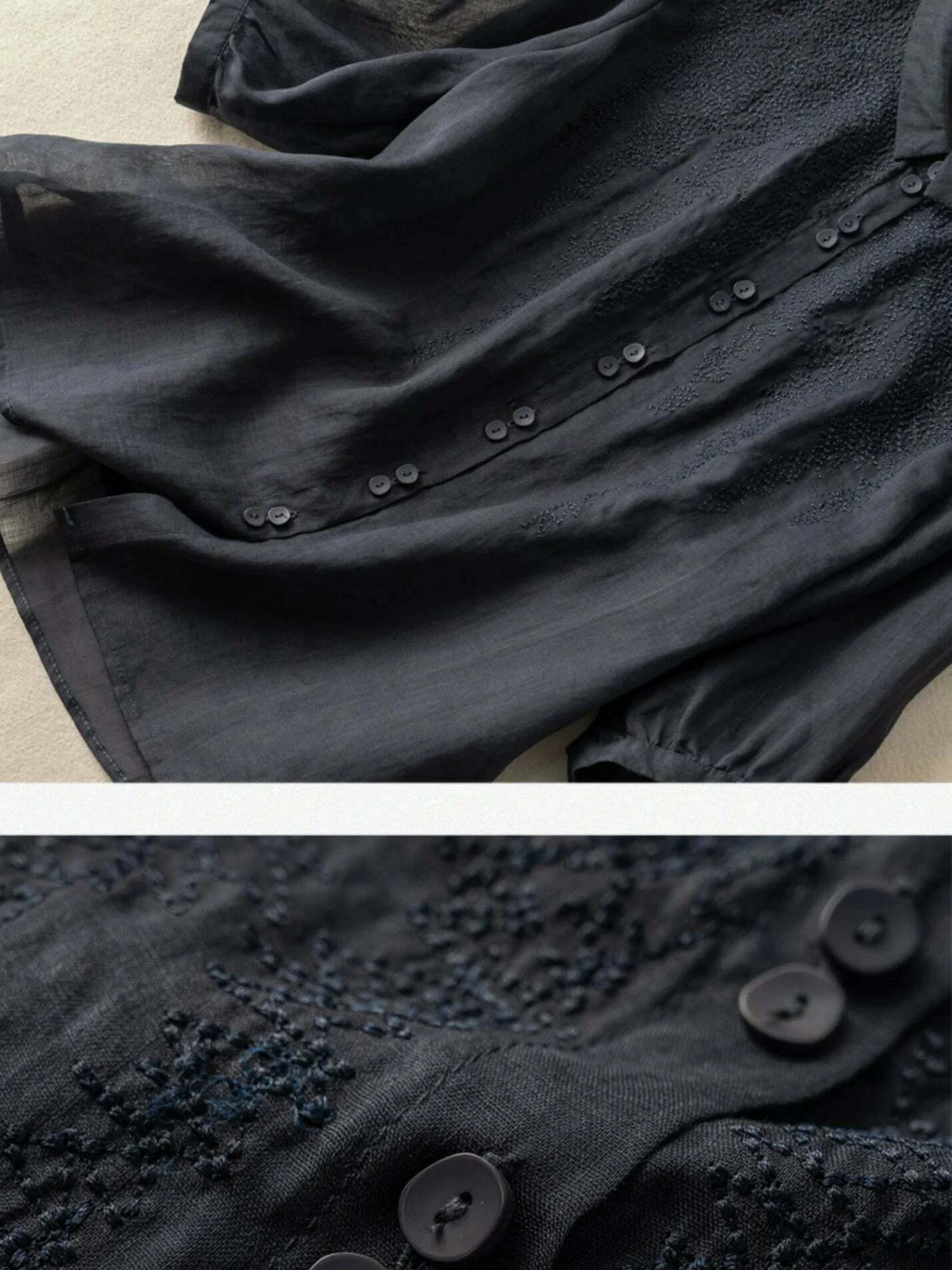 Y2K Grunge Embroidered Half Sleeve Linen Shirt Top - Retro 90s Summer Fashion for Women