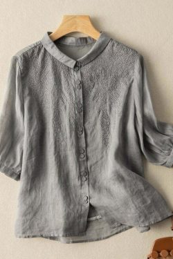 Y2K Grunge Embroidered Half Sleeve Linen Shirt Top - Retro 90s Summer Fashion for Women