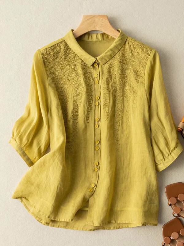 Y2K Grunge Embroidered Half Sleeve Linen Shirt Top - Retro 90s Summer Fashion for Women