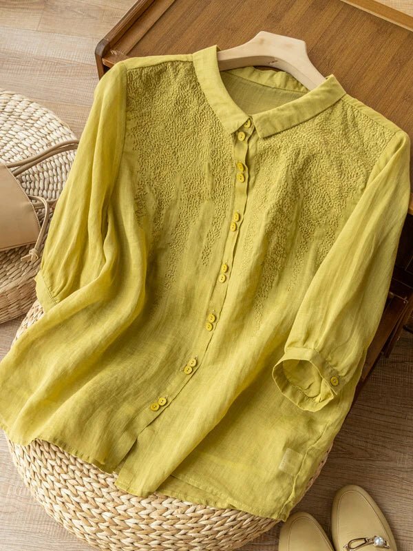 Y2K Grunge Embroidered Half Sleeve Linen Shirt Top - Retro 90s Summer Fashion for Women