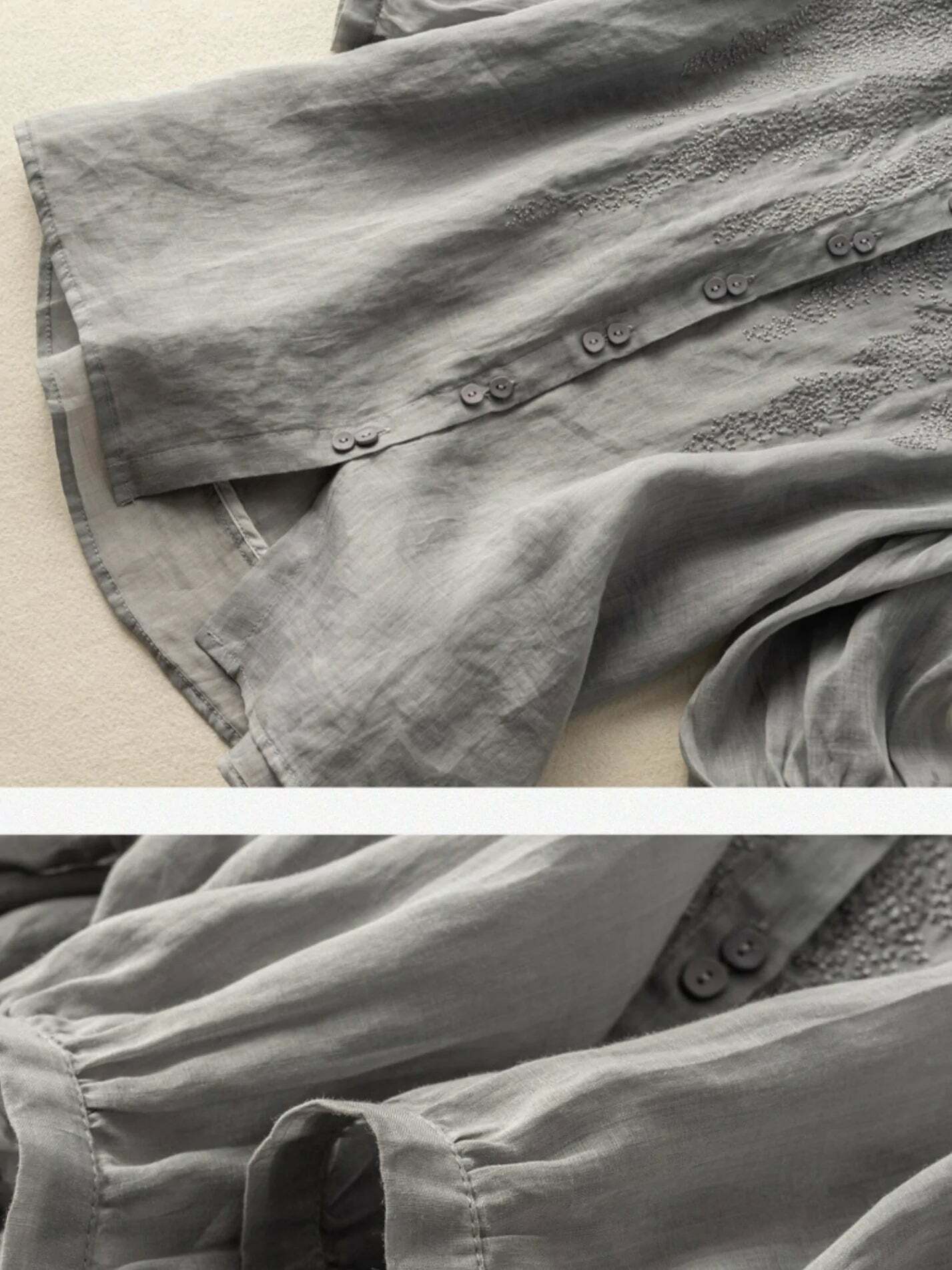 Y2K Grunge Embroidered Half Sleeve Linen Shirt Top - Retro 90s Summer Fashion for Women