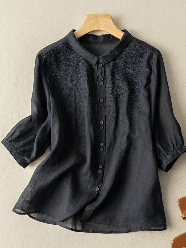 Y2K Grunge Embroidered Half Sleeve Linen Shirt Top - Retro 90s Summer Fashion for Women