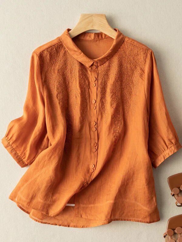 Y2K Grunge Embroidered Half Sleeve Linen Shirt Top - Retro 90s Summer Fashion for Women