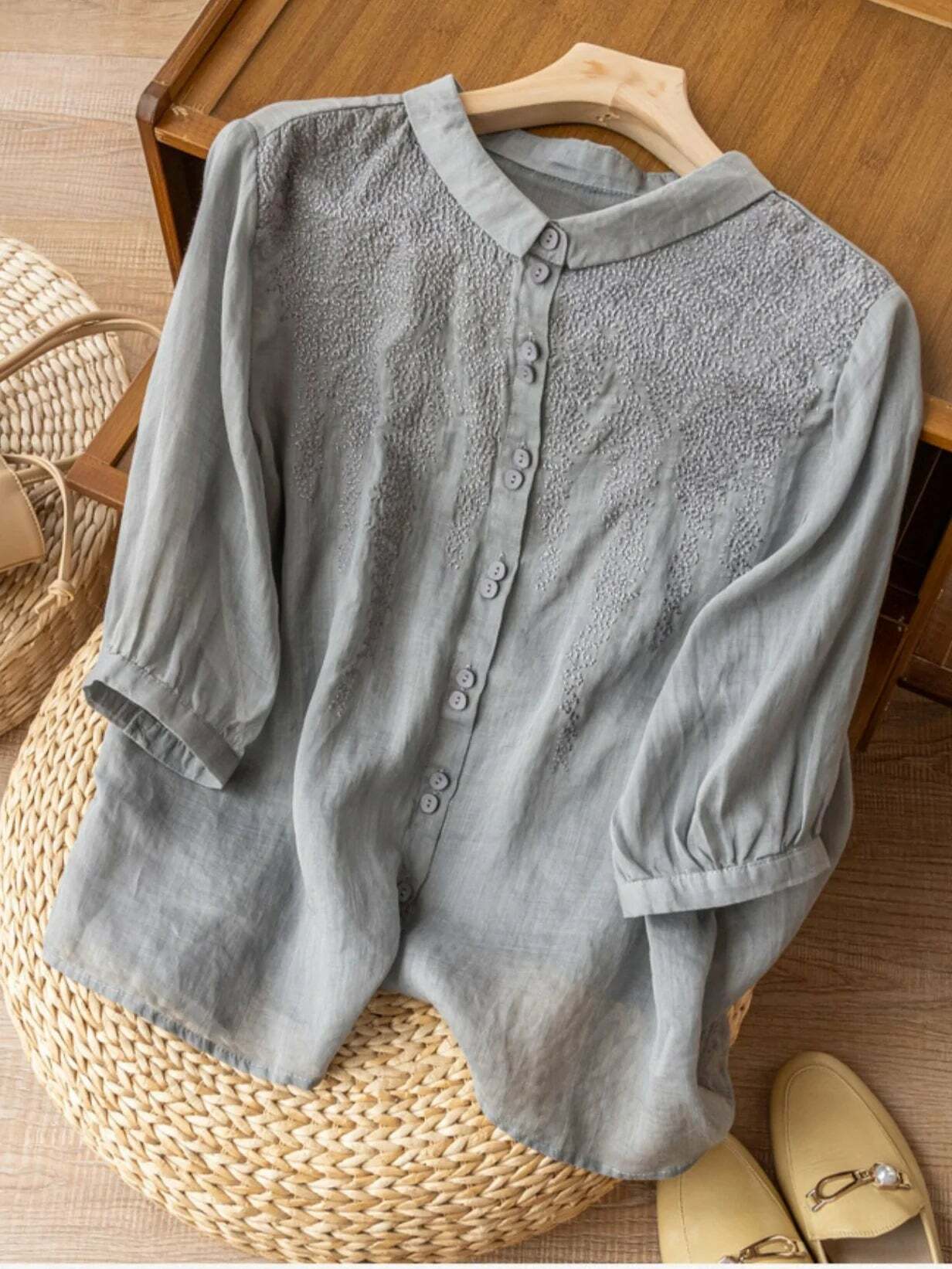 Y2K Grunge Embroidered Half Sleeve Linen Shirt Top - Retro 90s Summer Fashion for Women