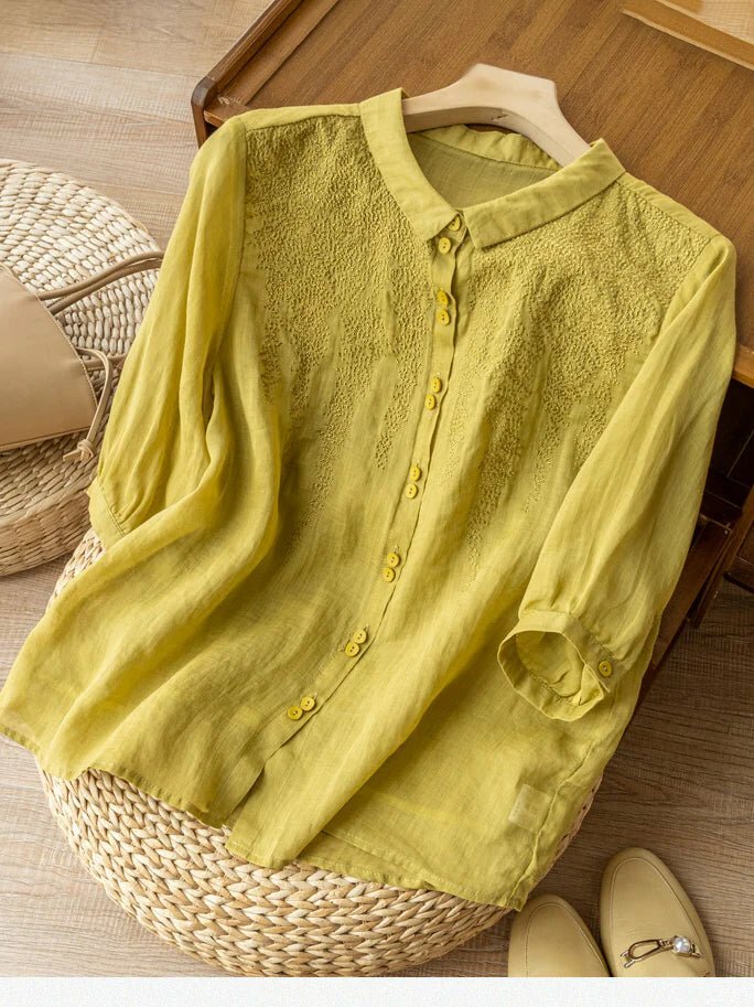 Y2K Grunge Embroidered Half Sleeve Linen Shirt Top - Retro 90s Summer Fashion for Women