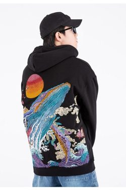 Y2K Grunge Embroidered Ocean Hoodie - Retro 90s Fashion, Summer Y2K Outfits, Pastel Goth Style
