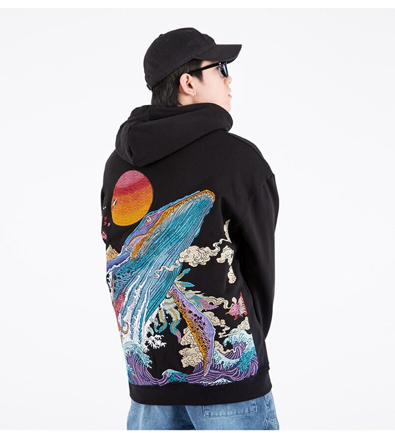 Y2K Grunge Embroidered Ocean Hoodie - Retro 90s Fashion, Summer Y2K Outfits, Pastel Goth Style