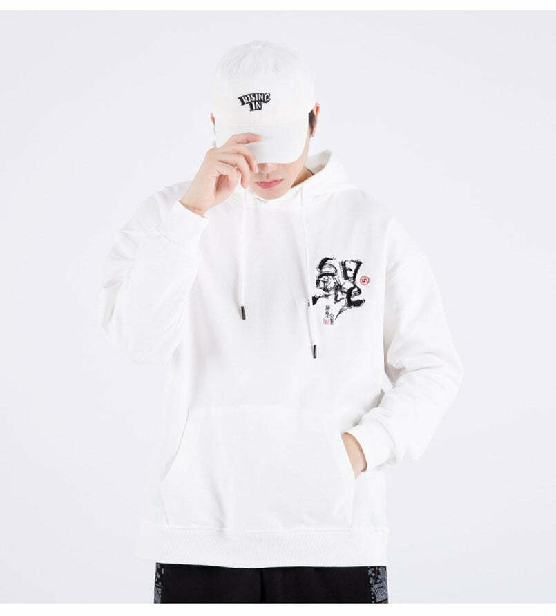Y2K Grunge Embroidered Ocean Hoodie - Retro 90s Fashion, Summer Y2K Outfits, Pastel Goth Style