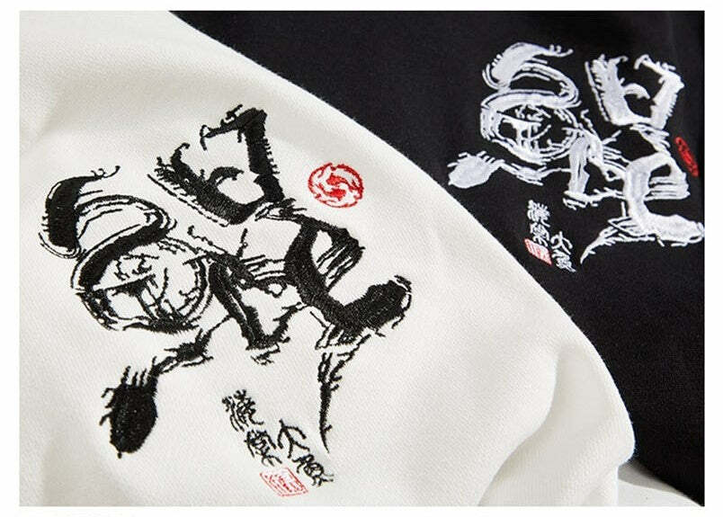 Y2K Grunge Embroidered Ocean Hoodie - Retro 90s Fashion, Summer Y2K Outfits, Pastel Goth Style