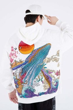 Y2K Grunge Embroidered Ocean Hoodie - Retro 90s Fashion, Summer Y2K Outfits, Pastel Goth Style