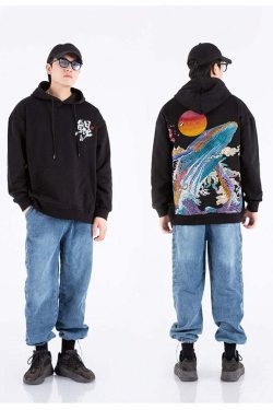 Y2K Grunge Embroidered Ocean Hoodie - Retro 90s Fashion, Summer Y2K Outfits, Pastel Goth Style