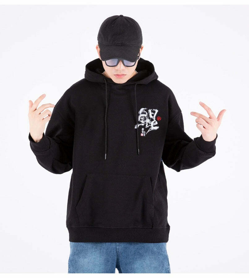 Y2K Grunge Embroidered Ocean Hoodie - Retro 90s Fashion, Summer Y2K Outfits, Pastel Goth Style