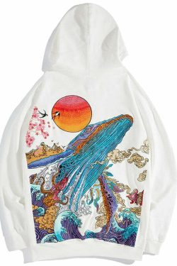 Y2K Grunge Embroidered Ocean Hoodie - Retro 90s Fashion, Summer Y2K Outfits, Pastel Goth Style