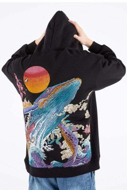 Y2K Grunge Embroidered Ocean Hoodie - Retro 90s Summer Outfit, Pastel Goth, Y2K Fashion