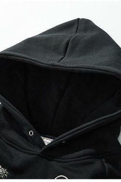 Y2K Grunge Embroidered Phoenix Hoodie - Retro 90s Fashion, Summer Outfits, and Clubwear
