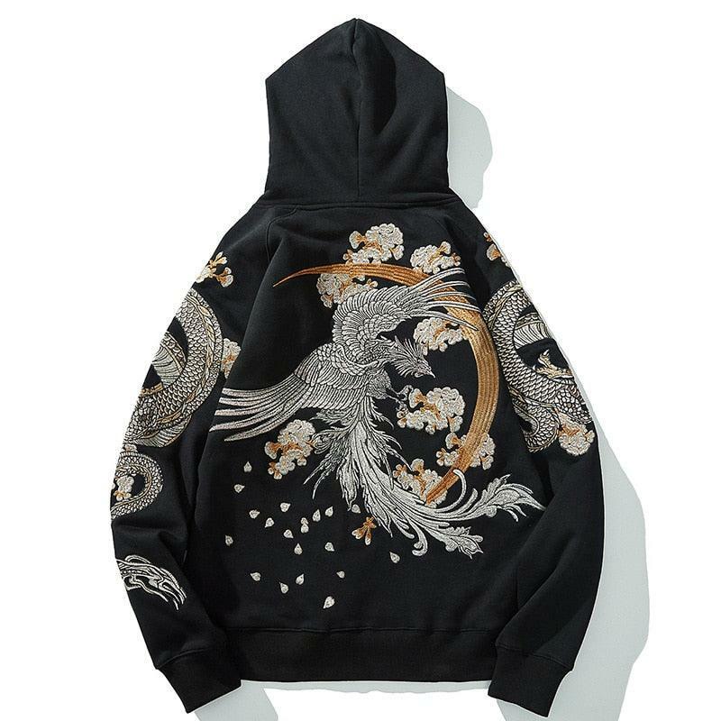 Y2K Grunge Embroidered Phoenix Hoodie - Retro 90s Fashion, Summer Outfits, and Clubwear