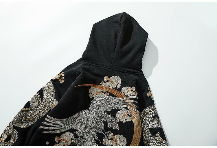 Y2K Grunge Embroidered Phoenix Hoodie - Retro 90s Fashion, Summer Outfits, and Clubwear