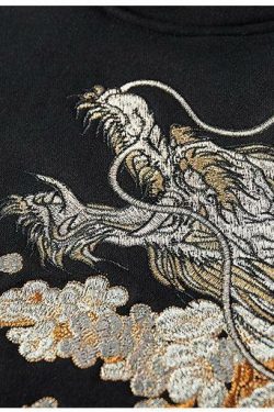 Y2K Grunge Embroidered Phoenix Hoodie - Retro 90s Fashion, Summer Outfits, and Clubwear
