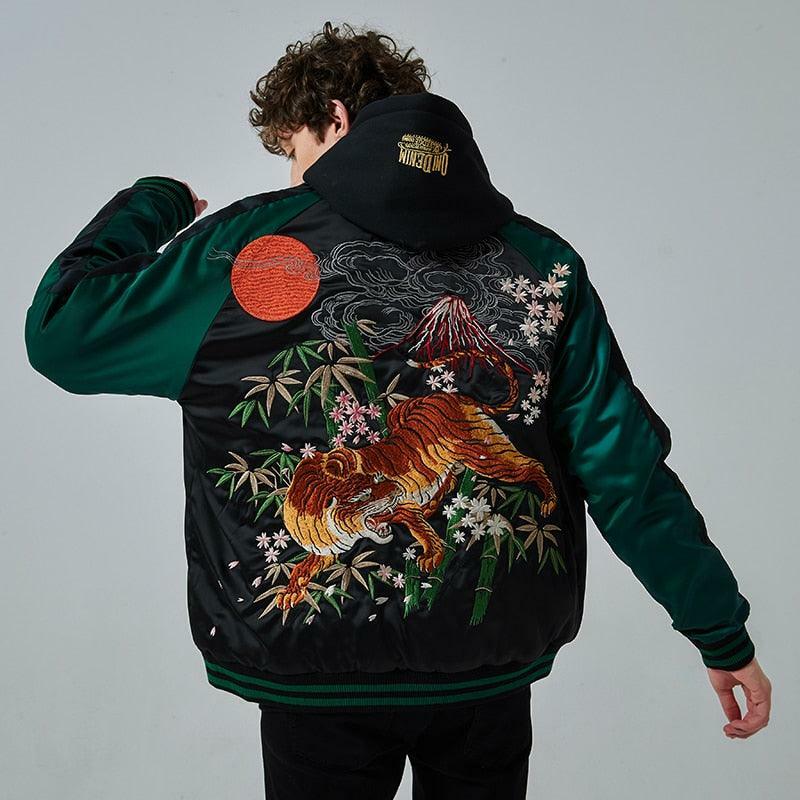 Y2K Grunge Embroidered Tiger Varsity Jacket - Retro 90s Fashion, Summer & Party Outfits