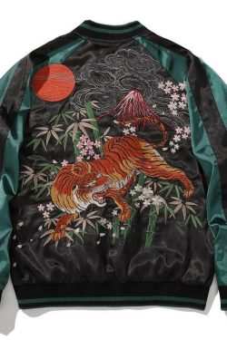 Y2K Grunge Embroidered Tiger Varsity Jacket - Retro 90s Fashion, Summer & Party Outfits