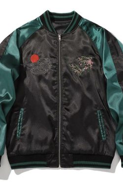 Y2K Grunge Embroidered Tiger Varsity Jacket - Retro 90s Fashion, Summer & Party Outfits