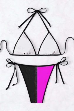 Y2K Grunge Emo Gothic Skull Two Tone Halter String Bikini Set - Retro 90s Summer Outfit