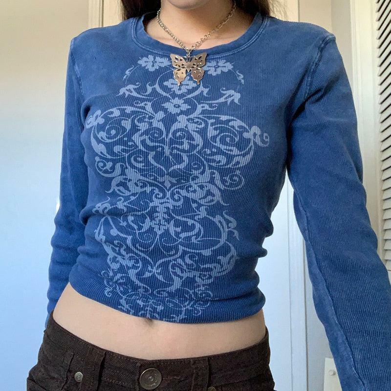 Y2K Grunge Fairycore Long Sleeve Top - 90s Retro, Summer Outfits, Pastel Goth Fashion