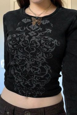 Y2K Grunge Fairycore Long Sleeve Top - 90s Retro, Summer Outfits, Pastel Goth Fashion