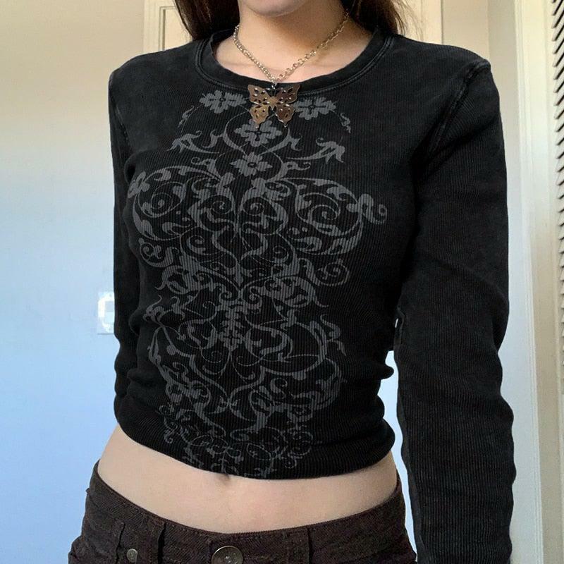 Y2K Grunge Fairycore Long Sleeve Top - 90s Retro, Summer Outfits, Pastel Goth Fashion
