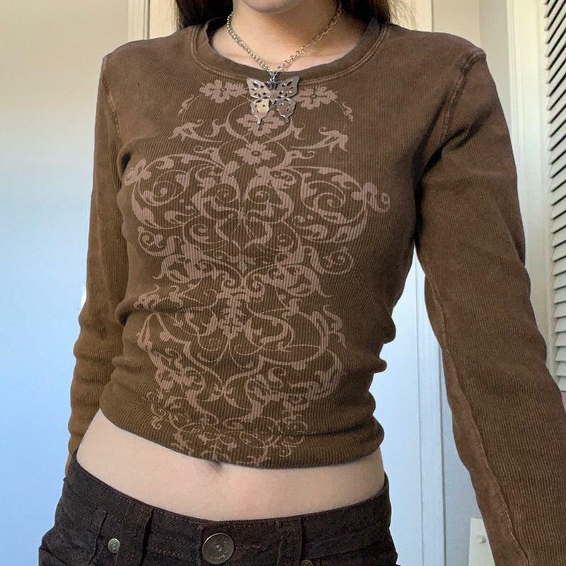 Y2K Grunge Fairycore Long Sleeve Top - 90s Retro, Summer Outfits, Pastel Goth Fashion