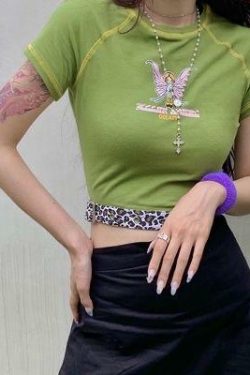 Y2K Grunge Fallen Angel Forest Crop Top - Retro 90s Summer Outfit for Women
