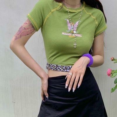 Y2K Grunge Fallen Angel Forest Crop Top - Retro 90s Summer Outfit for Women