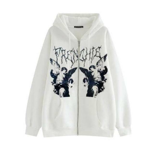 Y2K Grunge Fallen Hoodie - 90s Fashion, Retro Style, Y2K Summer Outfits, Gothic Y2K