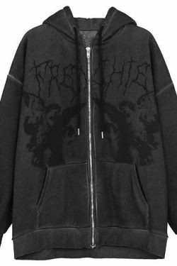 Y2K Grunge Fallen Hoodie - 90s Fashion, Retro Style, Y2K Summer Outfits, Gothic Y2K