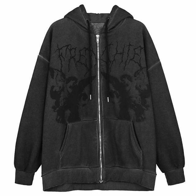 Y2K Grunge Fallen Hoodie - 90s Fashion, Retro Style, Y2K Summer Outfits, Gothic Y2K
