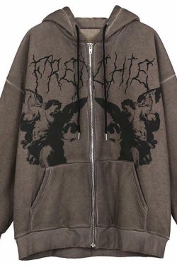 Y2K Grunge Fallen Hoodie - 90s Fashion, Retro Style, Y2K Summer Outfits, Gothic Y2K