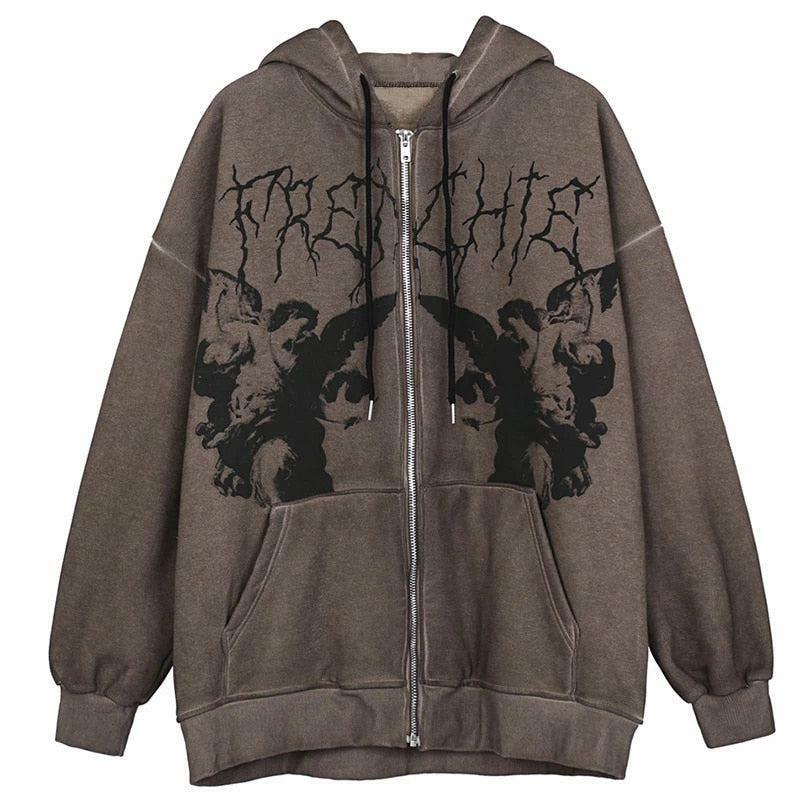 Y2K Grunge Fallen Hoodie - 90s Fashion, Retro Style, Y2K Summer Outfits, Gothic Y2K