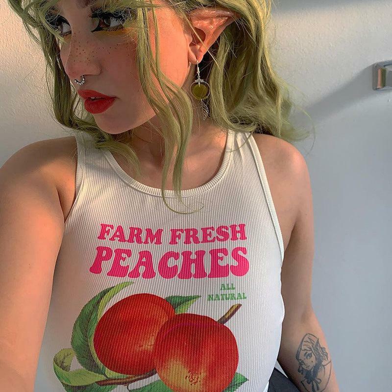 Y2K Grunge Farm Fresh Peaches Tank Top - Retro 90s Summer Outfit, Baby Tees, Y2K Fashion