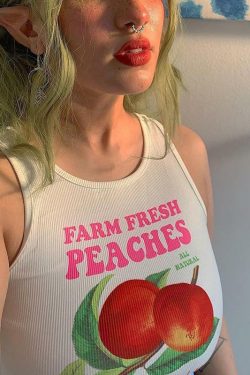 Y2K Grunge Farm Fresh Peaches Tank Top - Retro 90s Summer Outfit, Baby Tees, Y2K Fashion