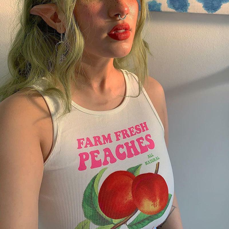 Y2K Grunge Farm Fresh Peaches Tank Top - Retro 90s Summer Outfit, Baby Tees, Y2K Fashion