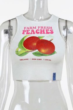 Y2K Grunge Farm Fresh Peaches Tank Top - Retro 90s Summer Outfit, Baby Tees, Y2K Fashion