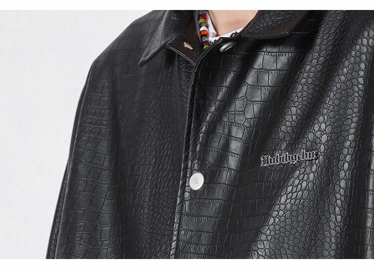 Y2K Grunge Faux-Leather Biker Jacket - 90s Fashion, Retro Style, Gothic Y2K, Y2K Club Out