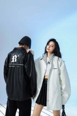 Y2K Grunge Faux-Leather Biker Jacket - 90s Fashion, Retro Style, Gothic Y2K, Y2K Club Out