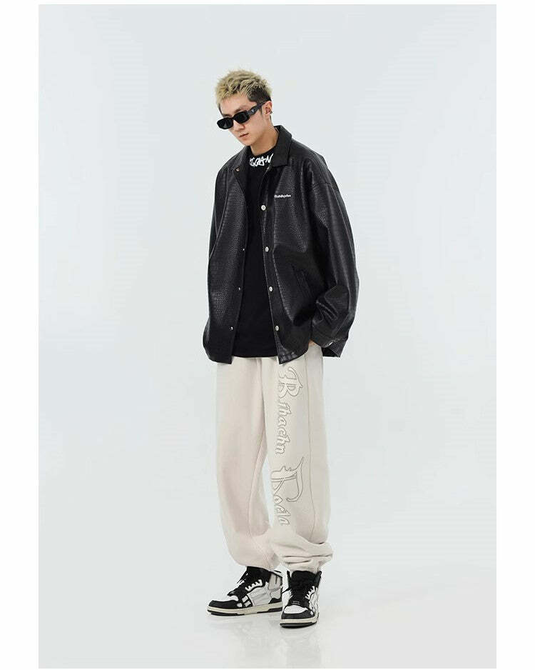 Y2K Grunge Faux-Leather Biker Jacket - 90s Fashion, Retro Style, Gothic Y2K, Y2K Club Out