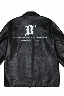 Y2K Grunge Faux-Leather Biker Jacket - 90s Retro Style, Gothic Y2K, Summer Y2K Outfits