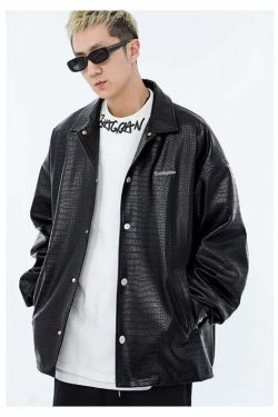 Y2K Grunge Faux-Leather Biker Jacket - 90s Retro Style, Gothic Y2K, Summer Y2K Outfits